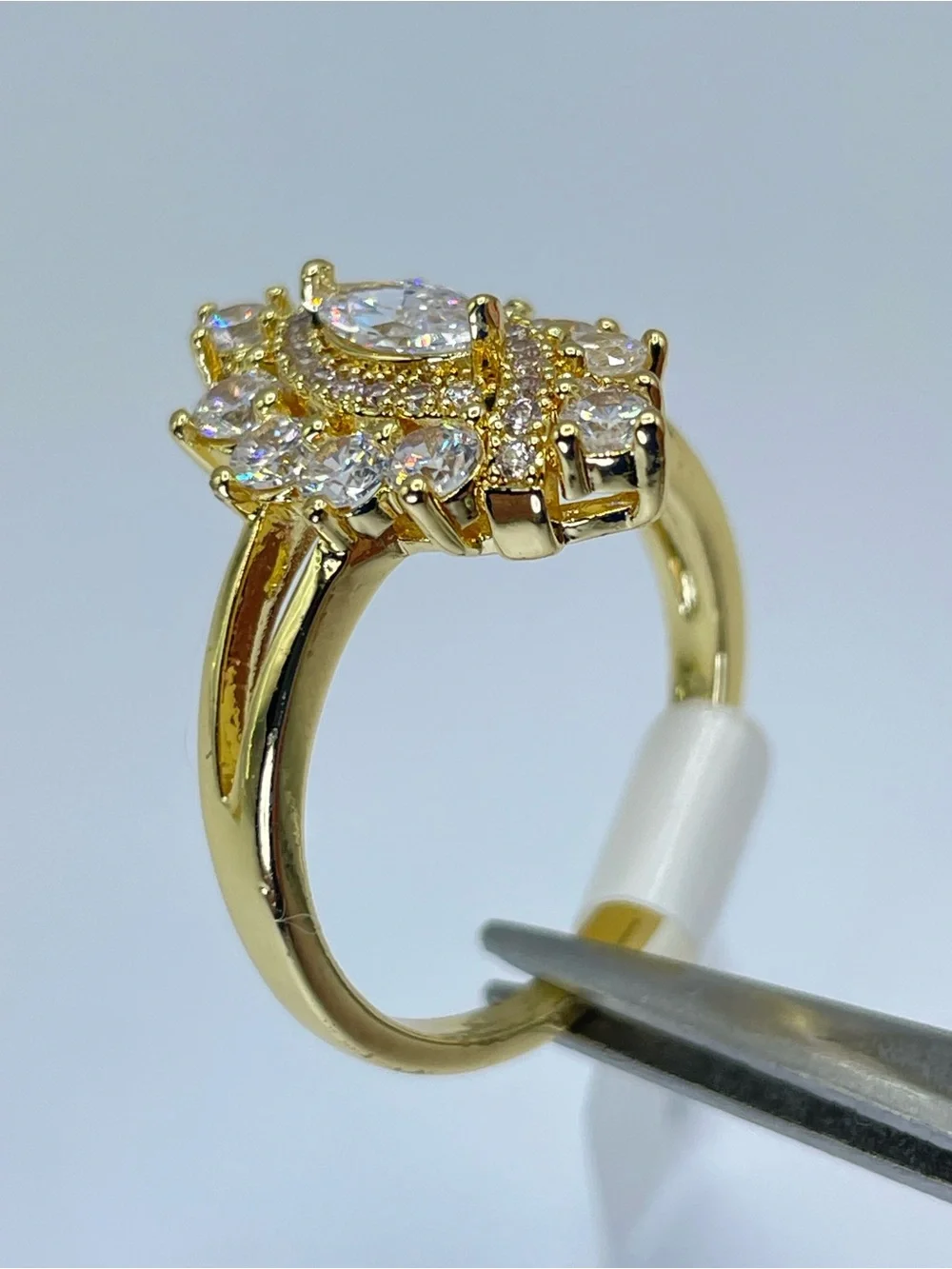 Swarovski Crystal Elements White Crystal Art Deco Ring Vintage Look Sz 8